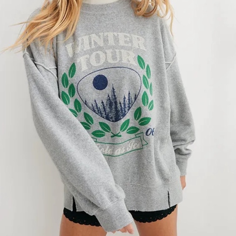 Aerie Cozy Chill Oversized Terry Graphic Sweatshirt